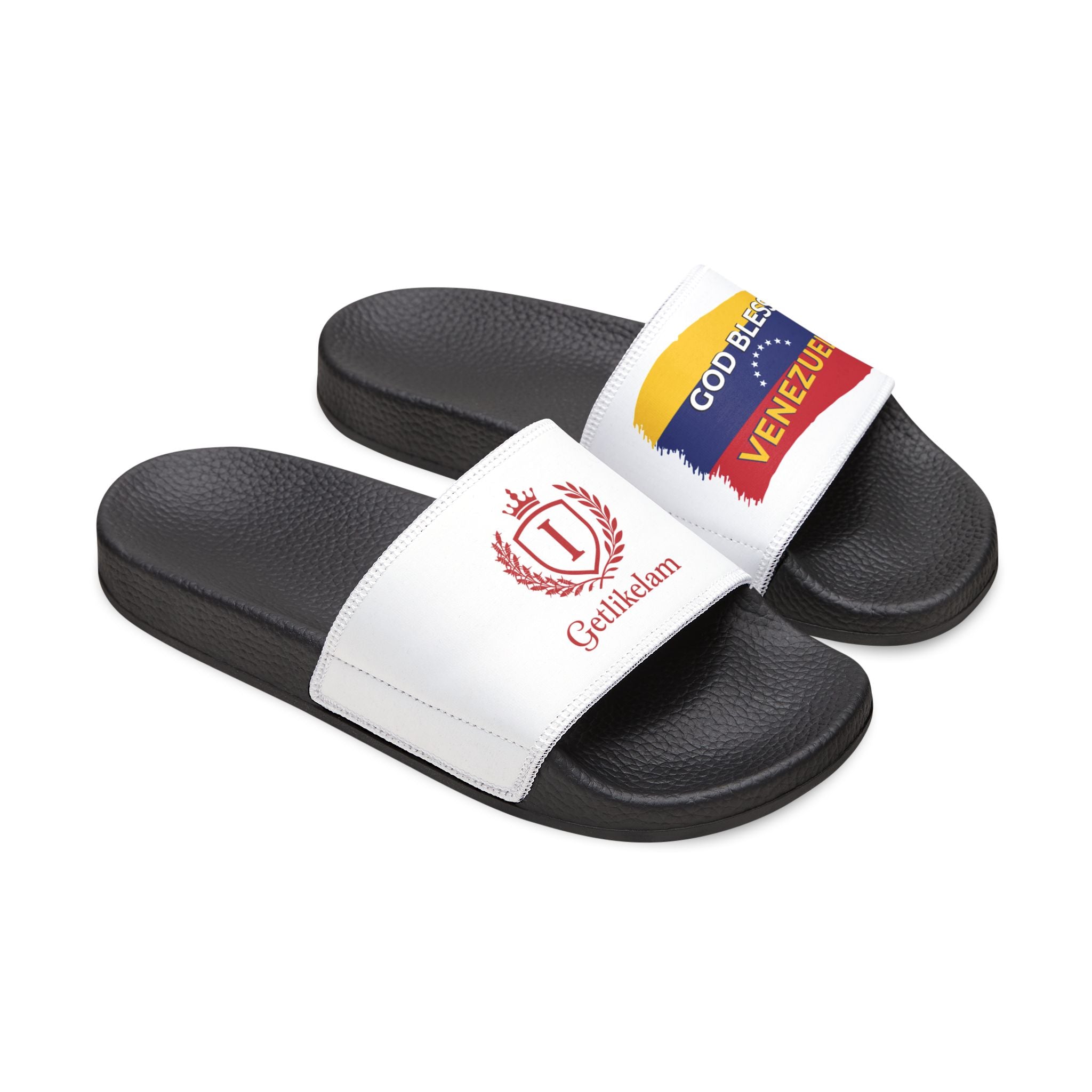 Venezuela Flag Slide Sandals — 'God Bless Venezuela' Adjustable Strap Slides