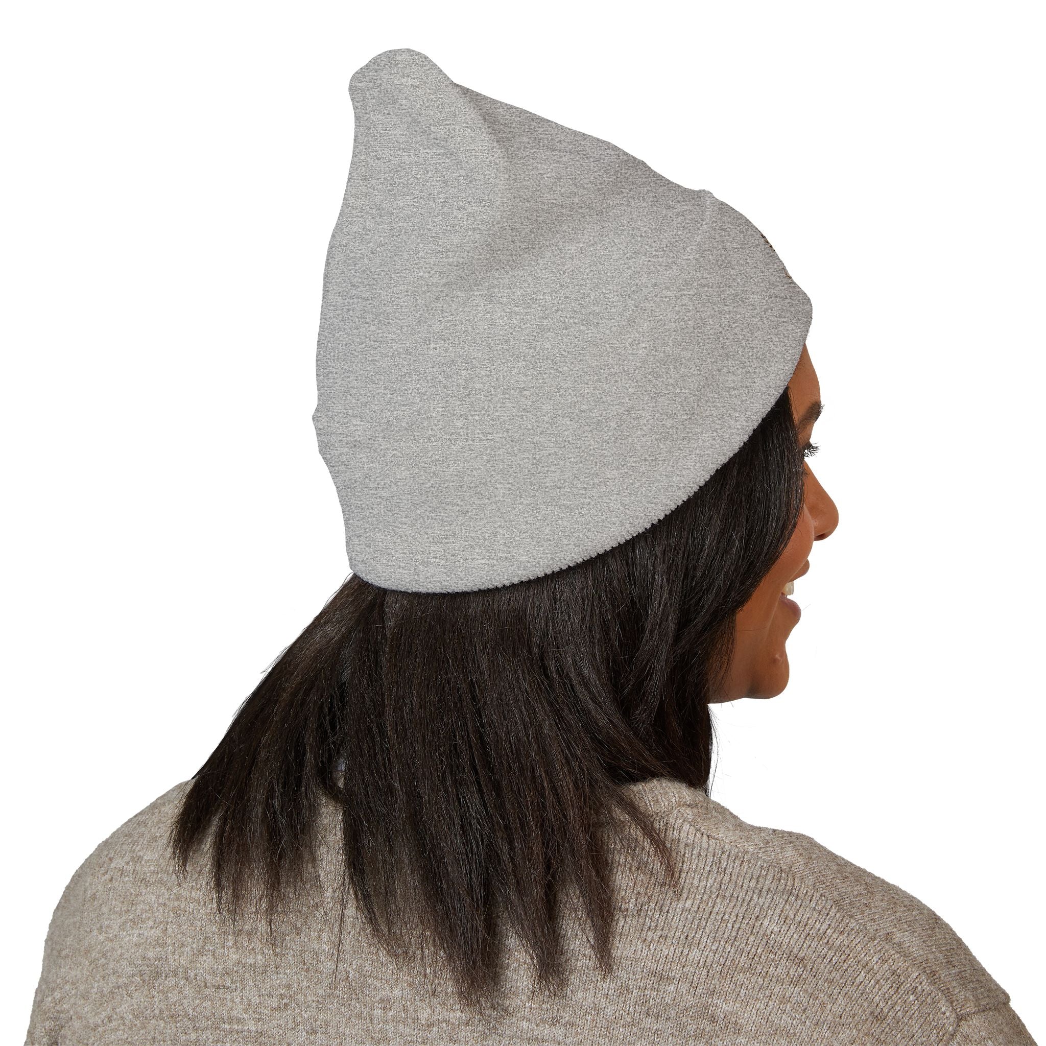 Embroidered Crest Cuffed Beanie — Classic White Knit Hat