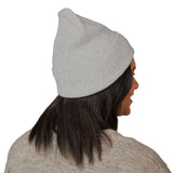 Embroidered Crest Cuffed Beanie — Classic White Knit Hat