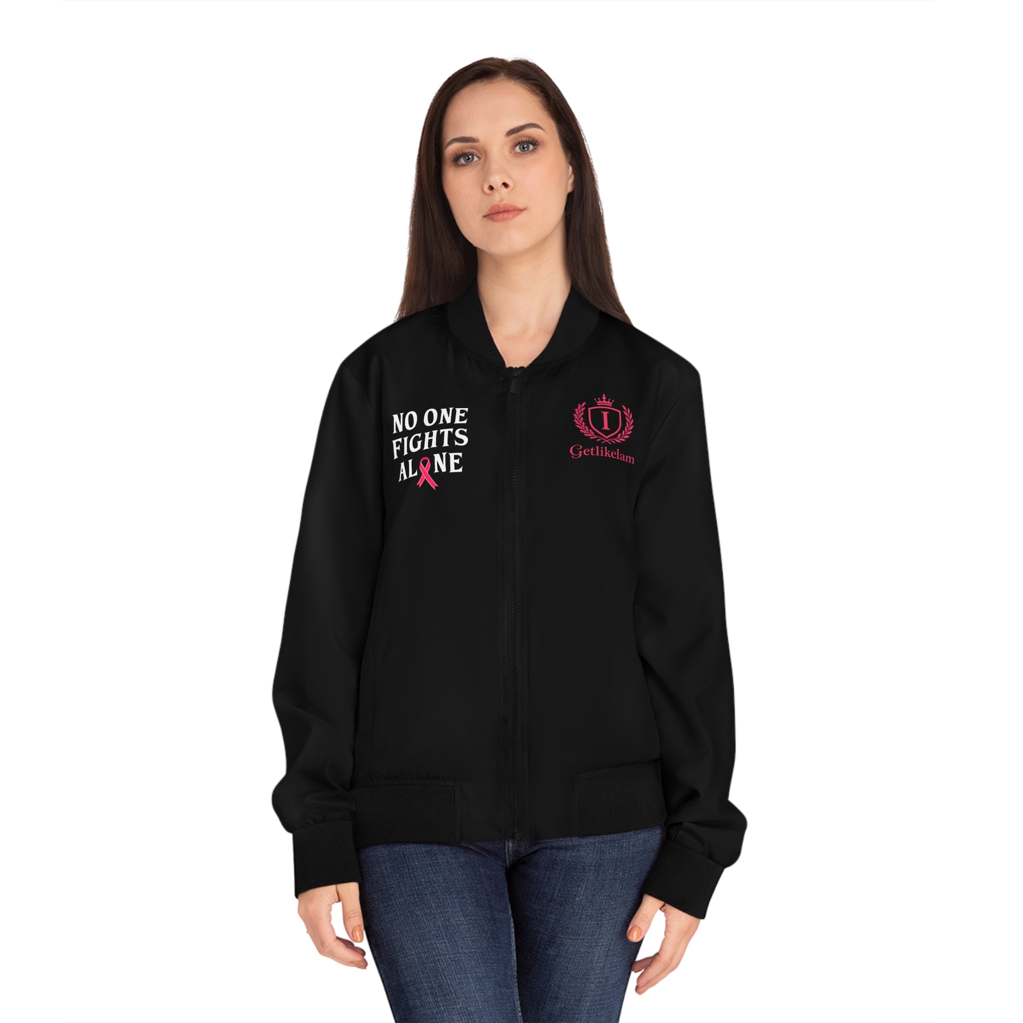 No One Fights Alone Bomber Jacket - Cancer Awareness Women's Bomber