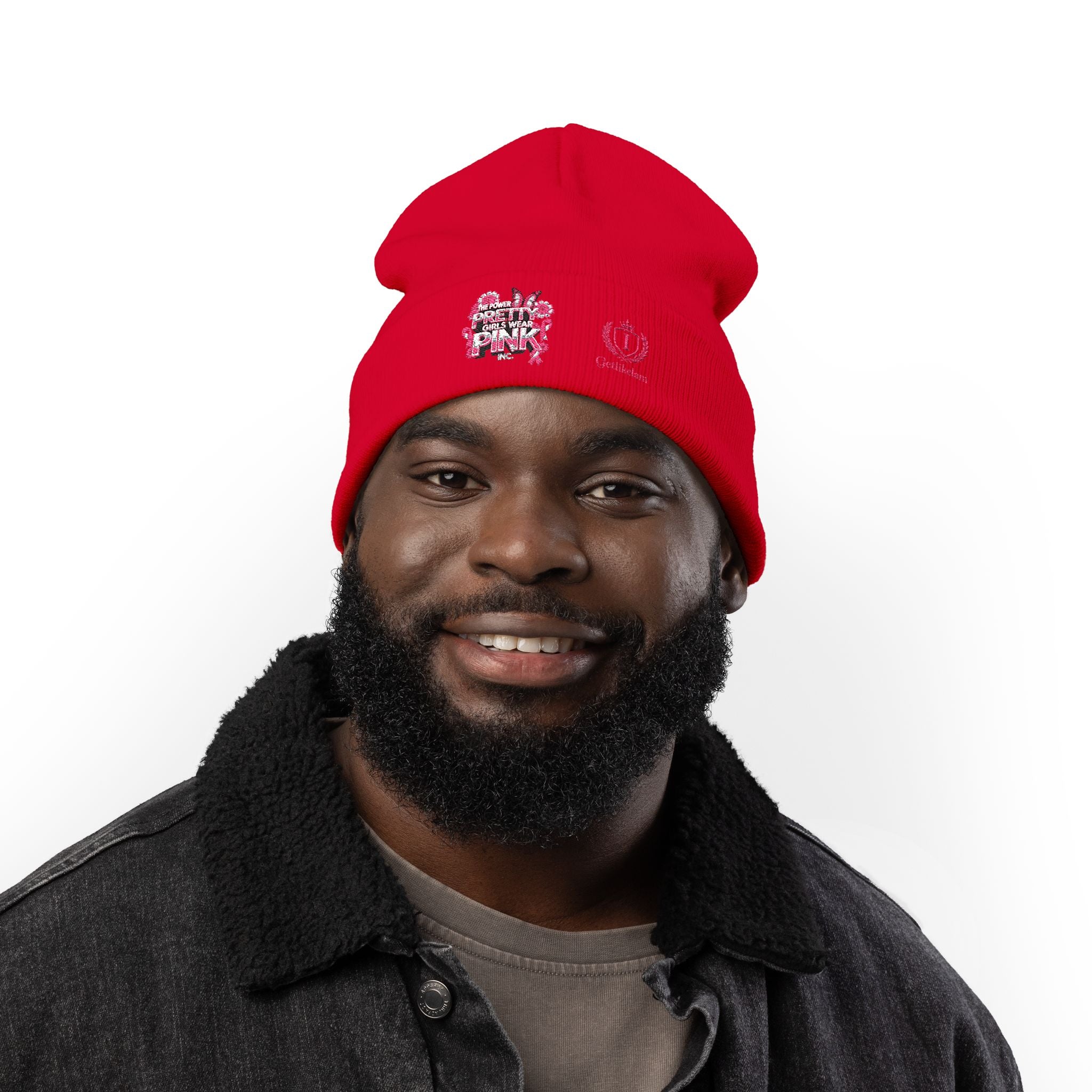 Embroidered Knit Beanie — "Pretty Girls Wear Pink" Unisex Beanie