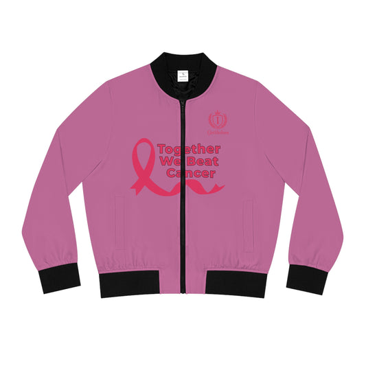 Cancer Awareness Women's Bomber Jacket - "Together We Beat Cancer" Pink Ribbon