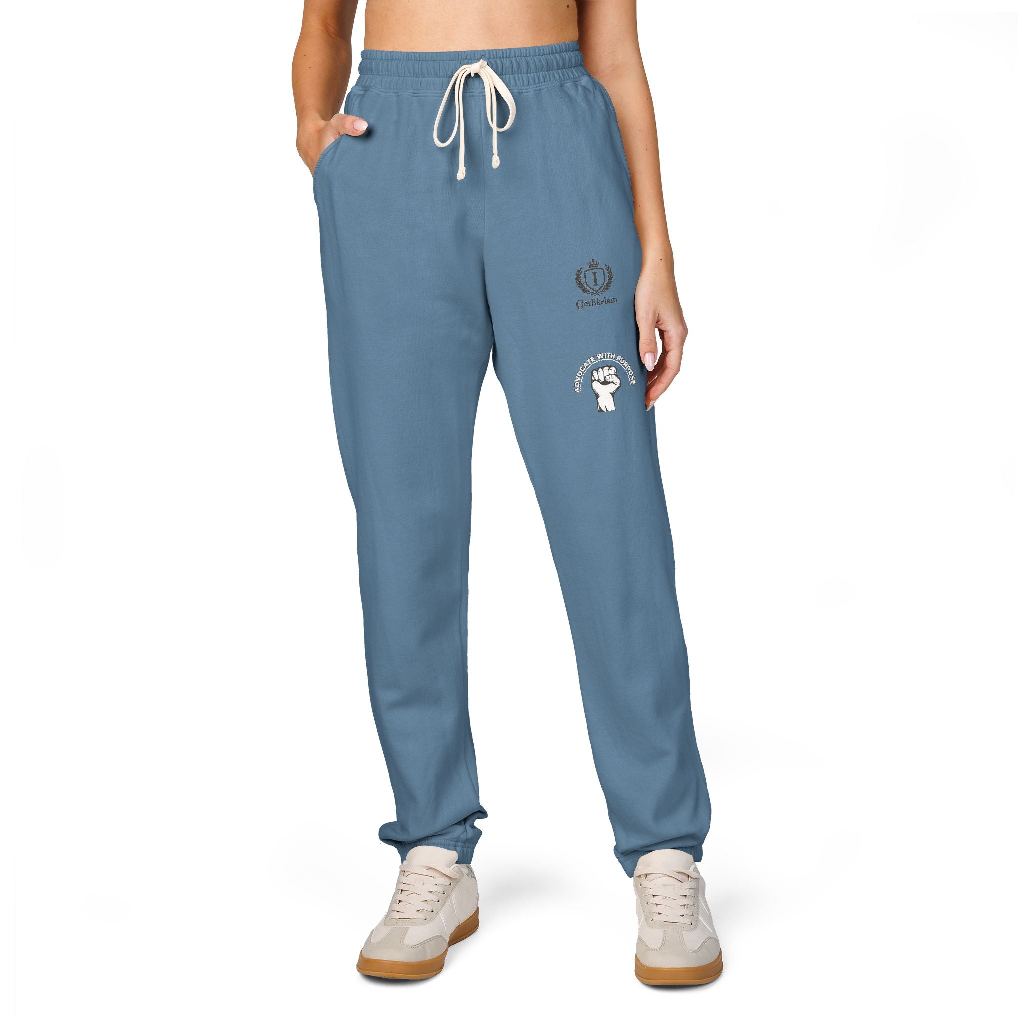 Embroidered Crest Sweatpants — Garment-Dyed Fleece Joggers
