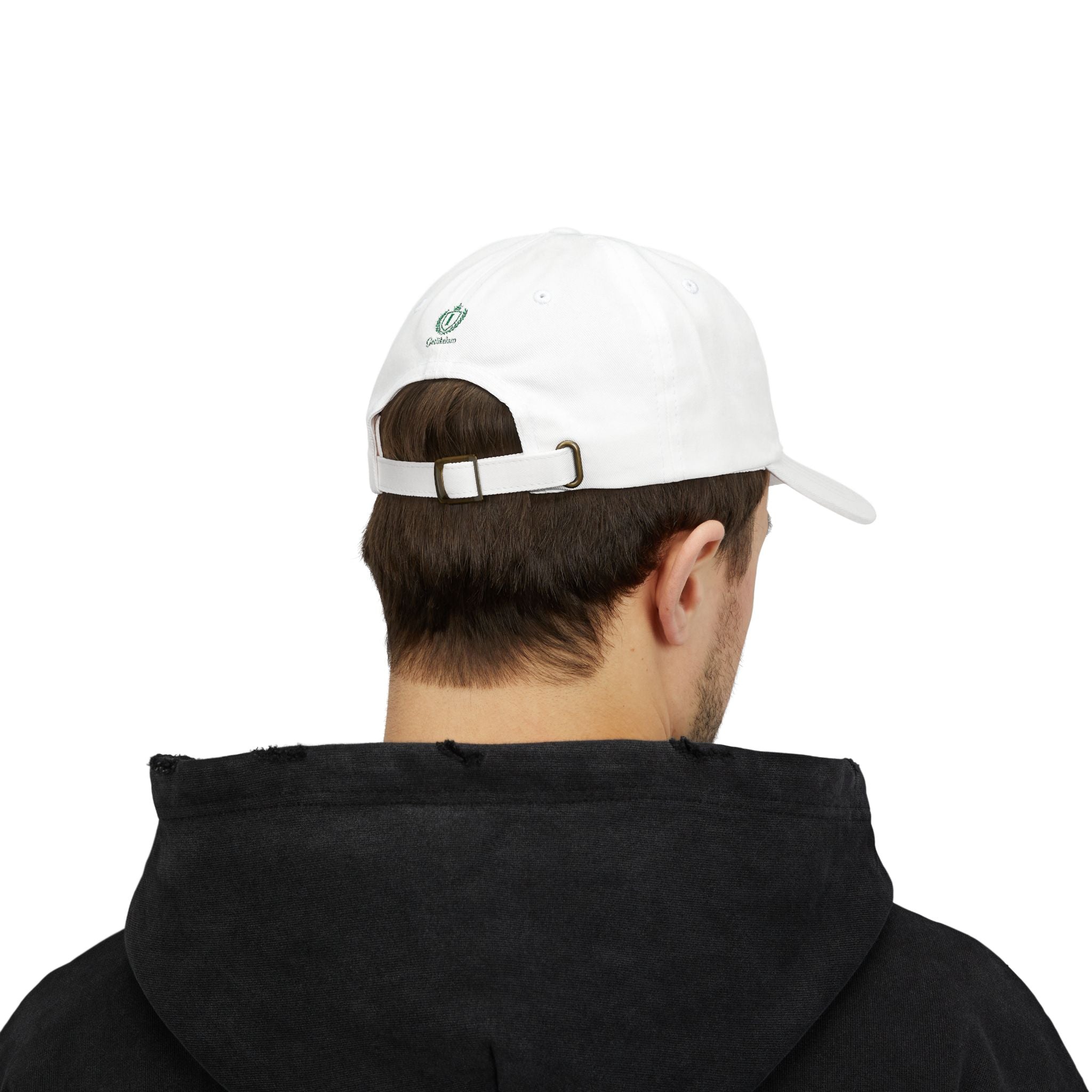 Redeemed Embroidered Dad Cap — White Baseball Hat with Green Script