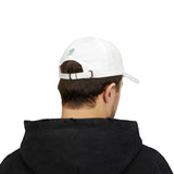 Redeemed Embroidered Dad Cap — White Baseball Hat with Green Script