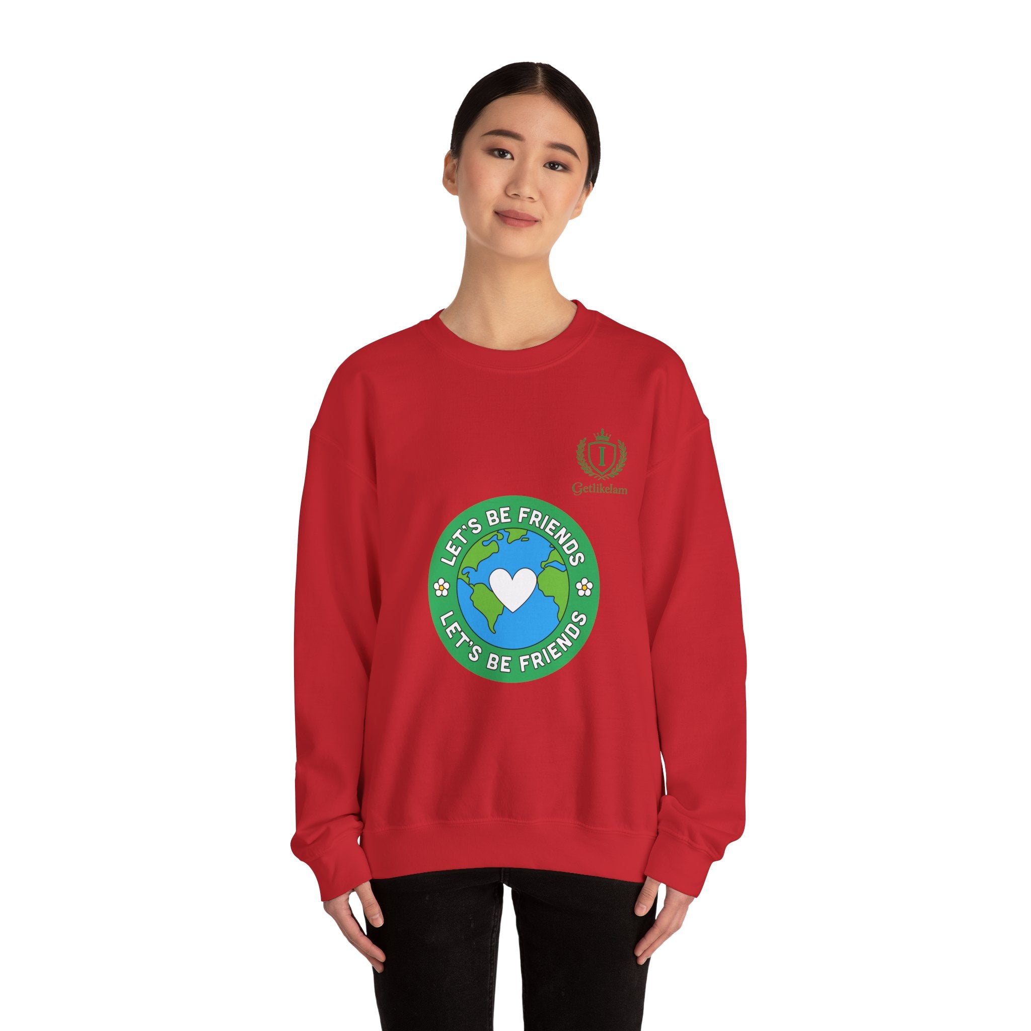 Friendship Earth Crewneck Sweatshirt — "Let's Be Friends" Graphic