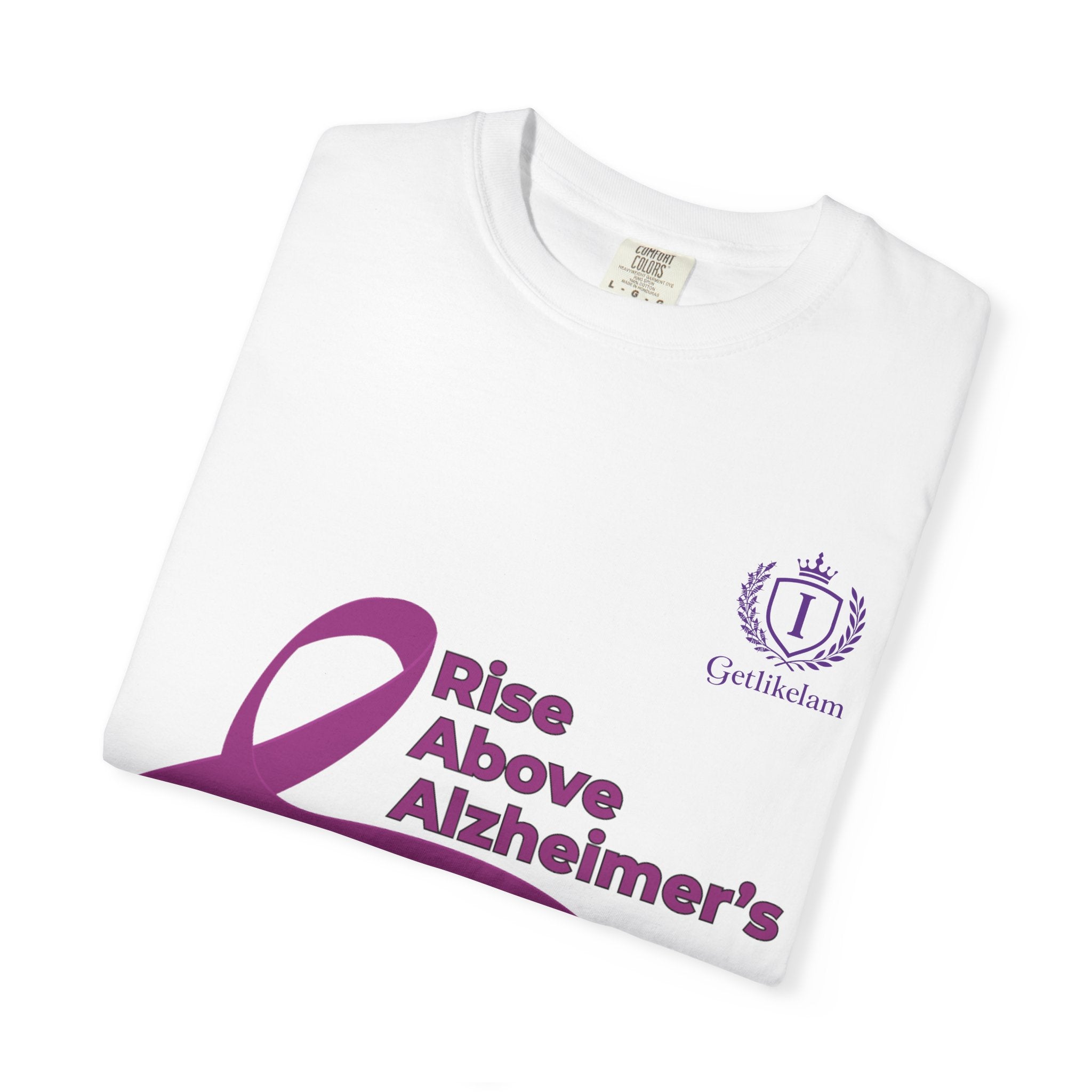 Alzheimer’s Awareness T-Shirt – “Rise Above Alzheimer’s” Purple Ribbon Tee