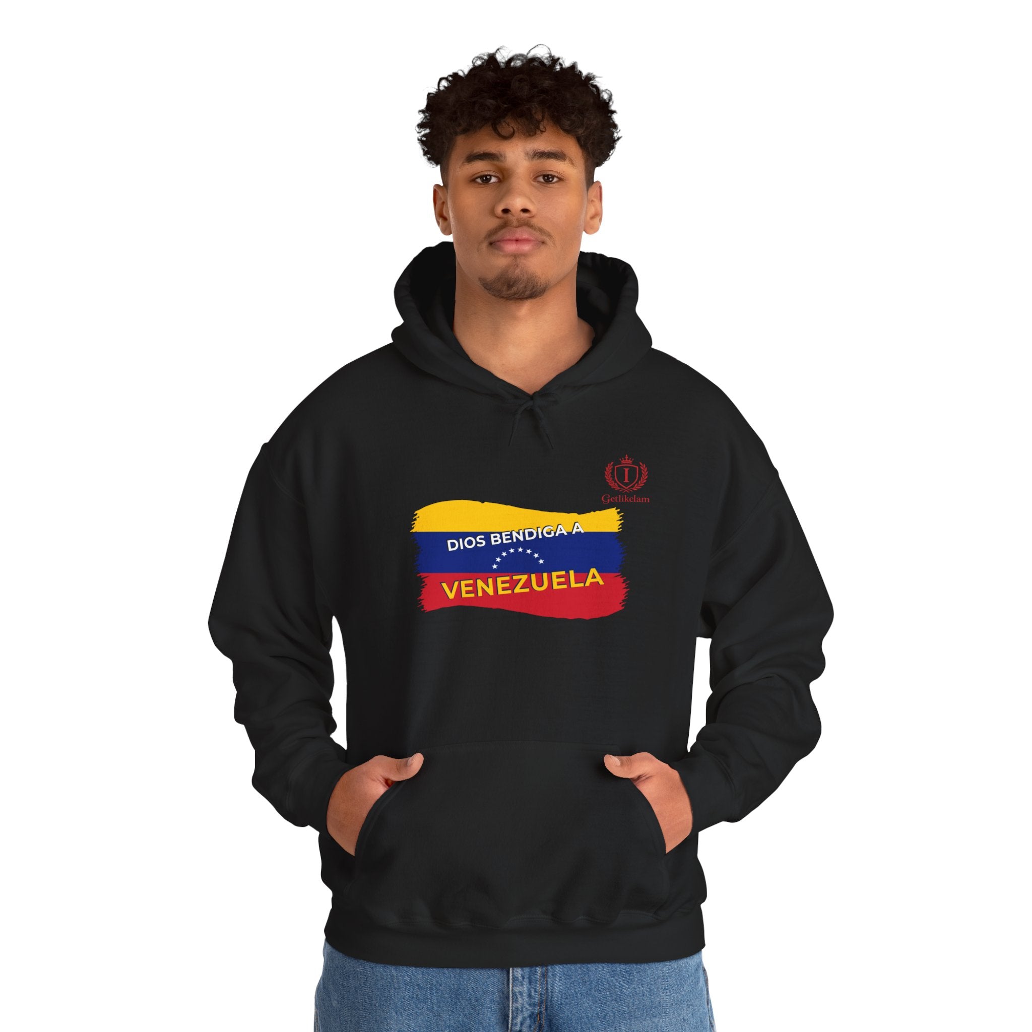 Venezuela Flag Brushstroke Hoodie — "Dios Bendiga Venezuela" Patriotic Sweatshirt
