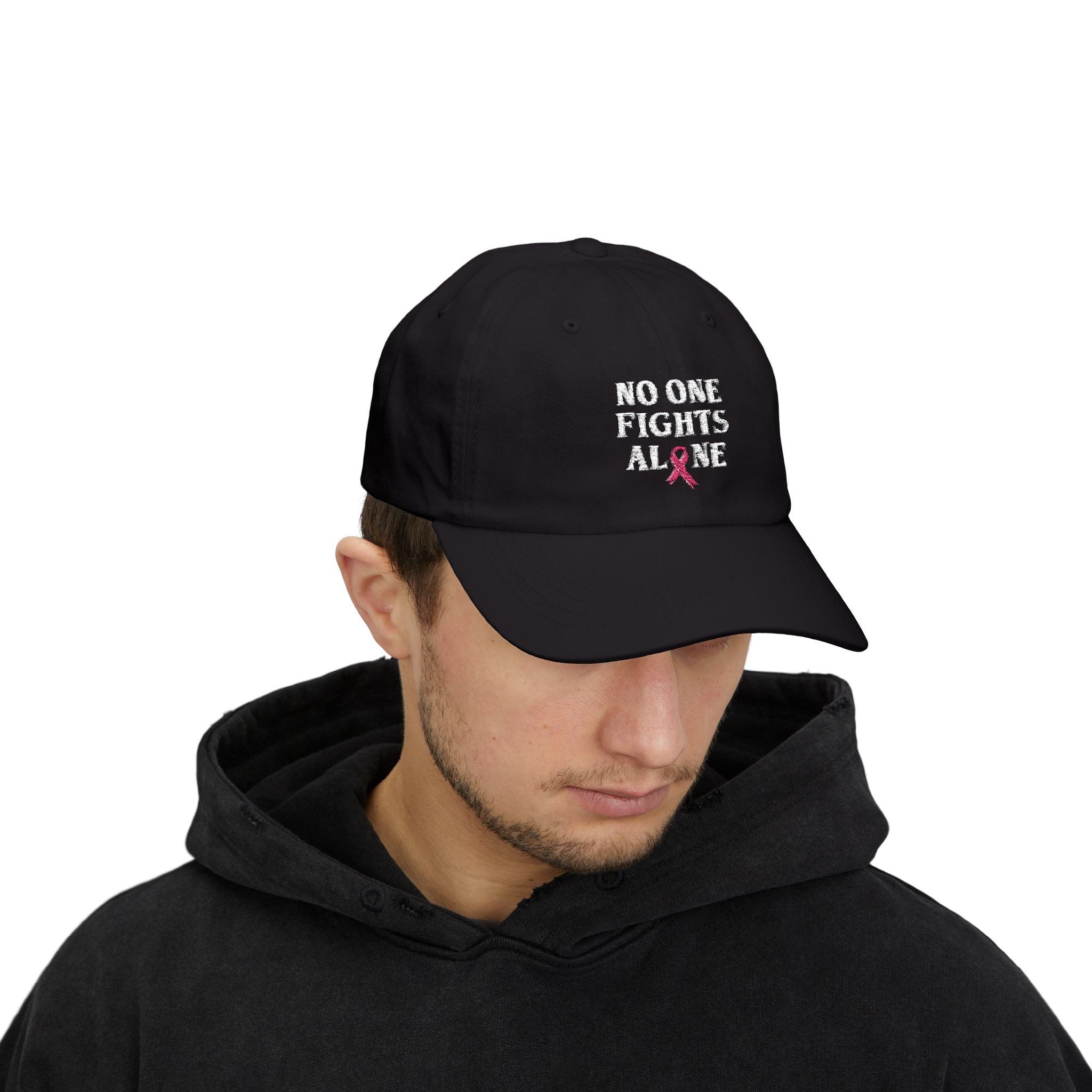 Ball Cap — "No One Fights Alone" Pink Ribbon Cancer Awareness Hat