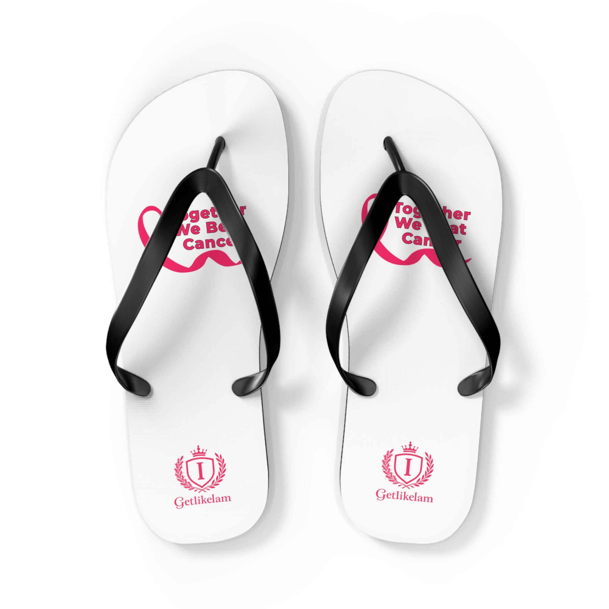 Breast Cancer Awareness Flip Flops — Together We Beat Cancer Pink Ribbon Sandals