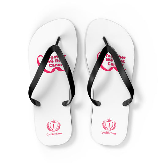 Breast Cancer Awareness Flip Flops — Together We Beat Cancer Pink Ribbon Sandals