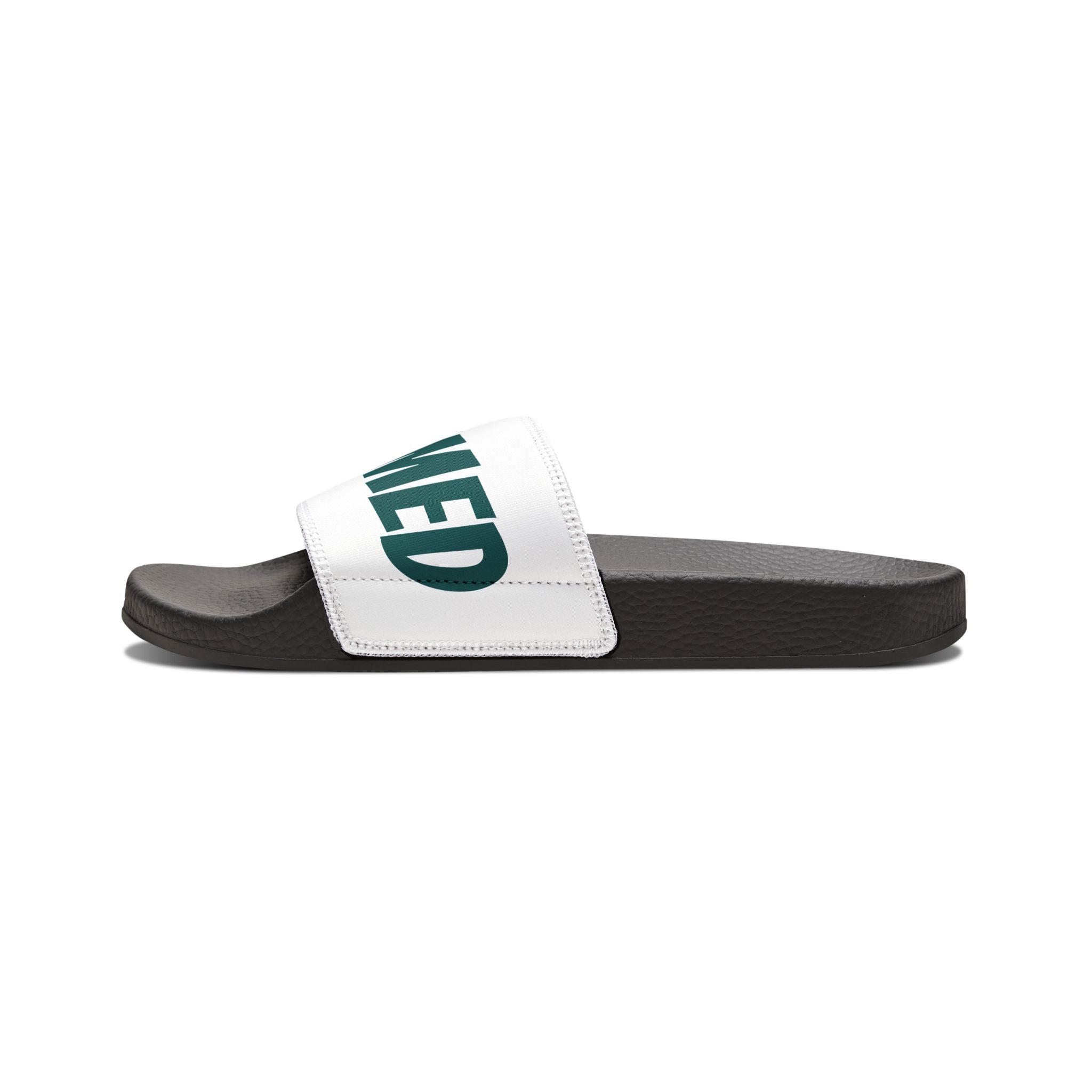 Women's Removable-Strap Slide Sandals — Customizable White Strap with Bold Green Text