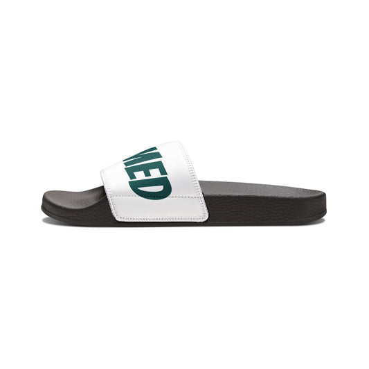 Women's Removable-Strap Slide Sandals — Customizable White Strap with Bold Green Text