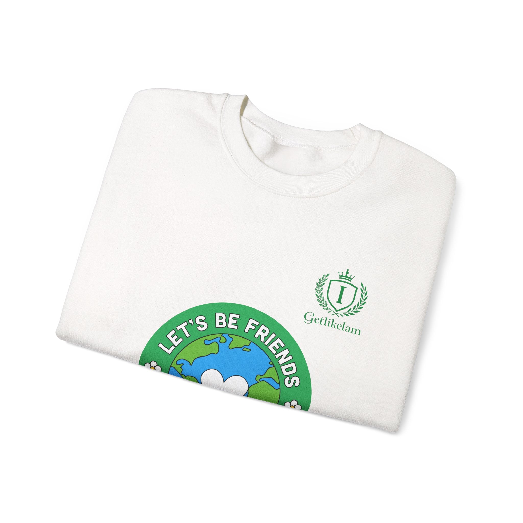 Friendship Earth Crewneck Sweatshirt — "Let's Be Friends" Graphic