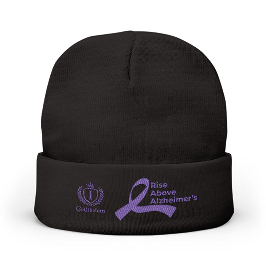 Alzheimer's Awareness Knit Beanie - Purple Ribbon Embroidered