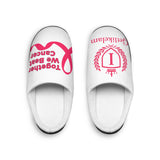 Unisex Indoor Slippers — Soft White Home Slides with 'Together We Beat Cancer' Script