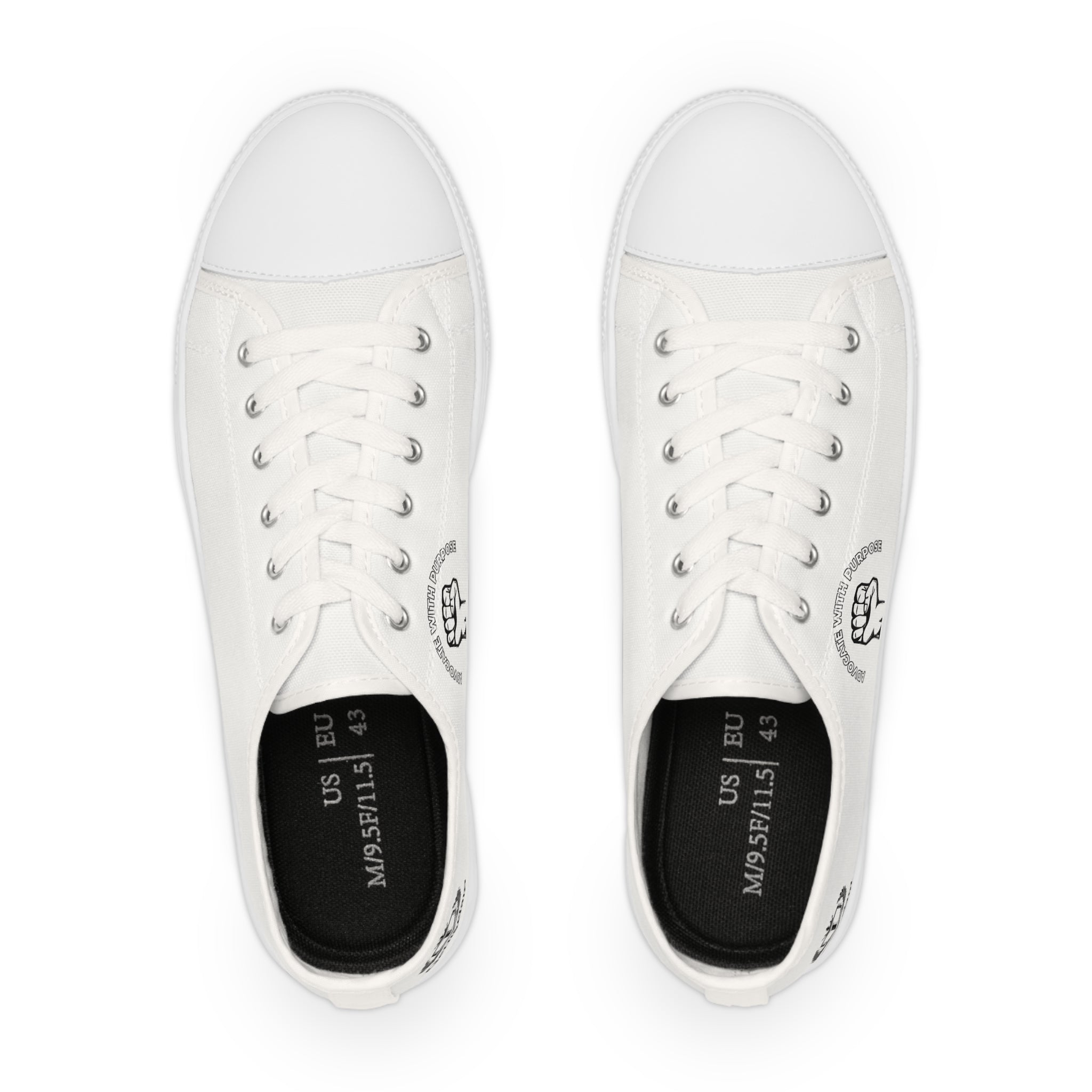 Raised Fist White Low Top Sneakers — Empowerment Graphic Men’s Casual Shoes