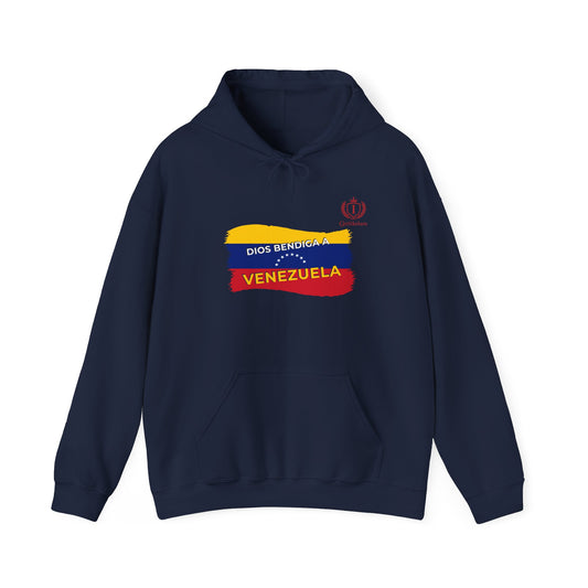 Venezuela Flag Brushstroke Hoodie — "Dios Bendiga Venezuela" Patriotic Sweatshirt