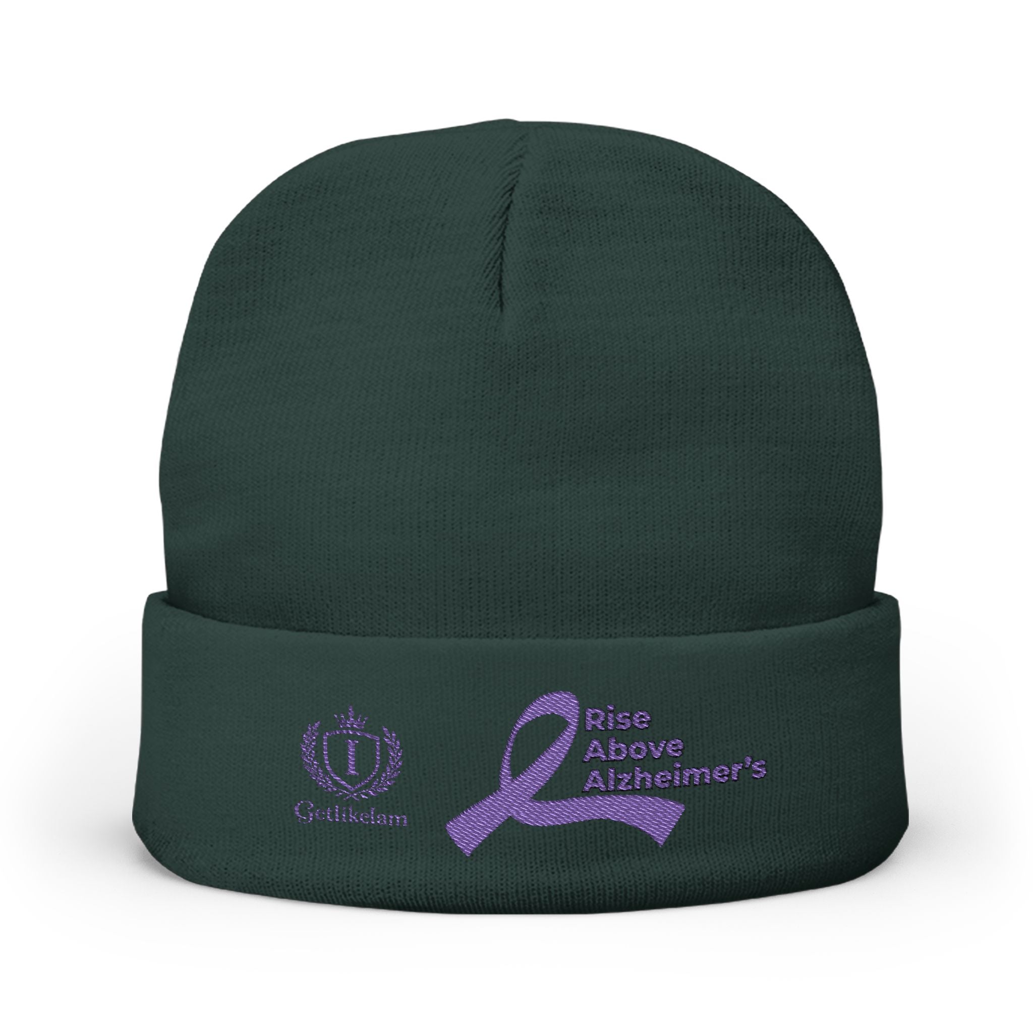 Alzheimer's Awareness Knit Beanie - Purple Ribbon Embroidered