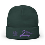 Alzheimer's Awareness Knit Beanie - Purple Ribbon Embroidered