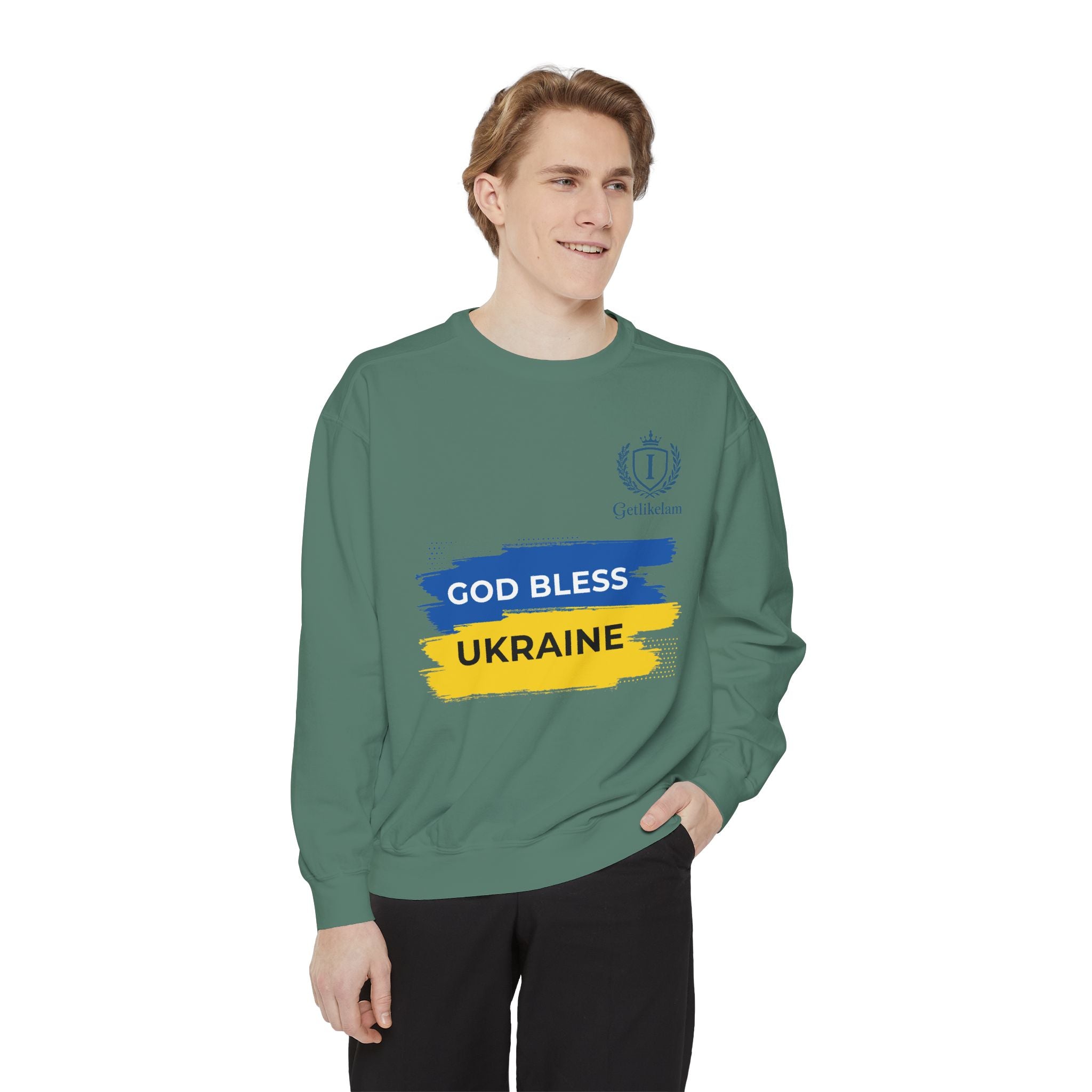 Sweatshirt — "God Bless Ukraine" Blue & Yellow Solidarity Crewneck