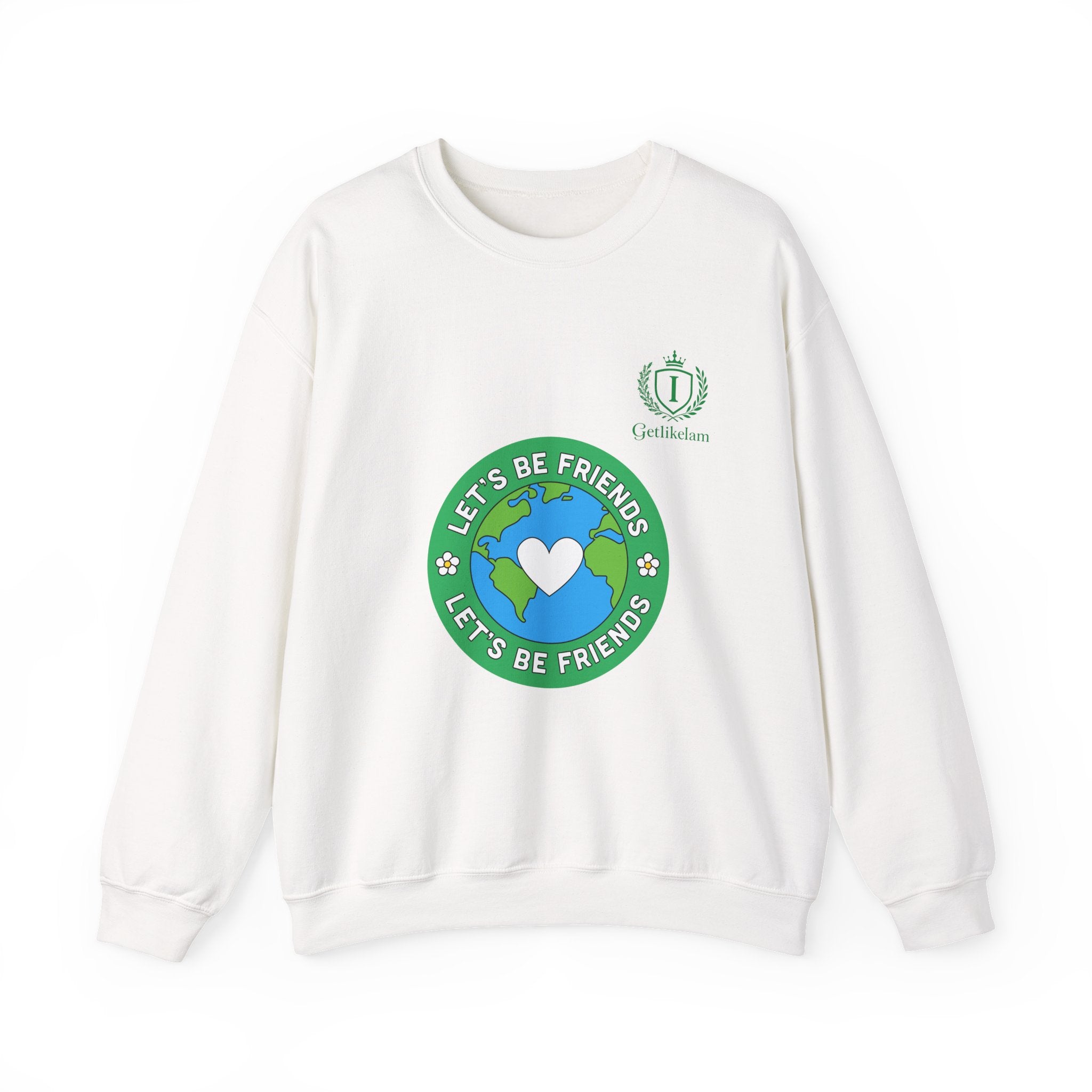 Friendship Earth Crewneck Sweatshirt — "Let's Be Friends" Graphic
