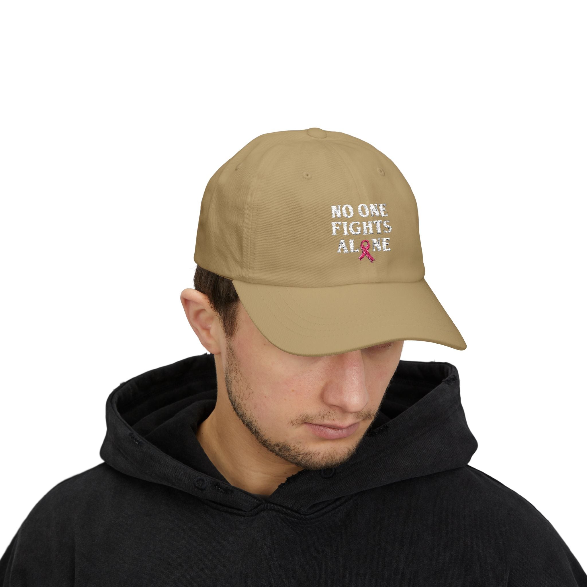 Ball Cap — "No One Fights Alone" Pink Ribbon Cancer Awareness Hat