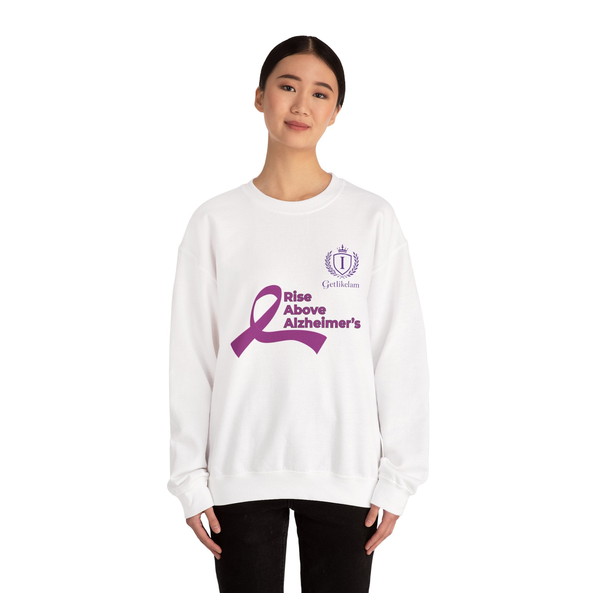 Rise Above Alzheimer's Crewneck Sweatshirt - Purple Ribbon Memory Awareness