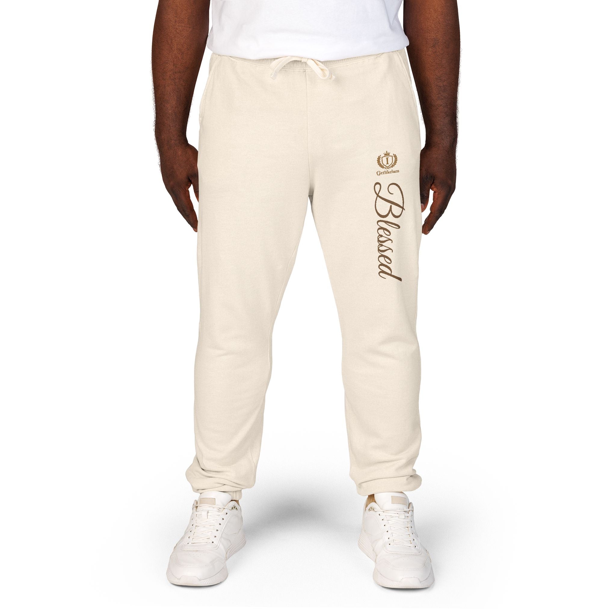 Blessed Script Sweatpants — Cozy Cream Fleece Joggers
