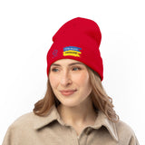 Embroidered 'God Bless Ukraine' Knit Beanie — Supportive Winter Hat