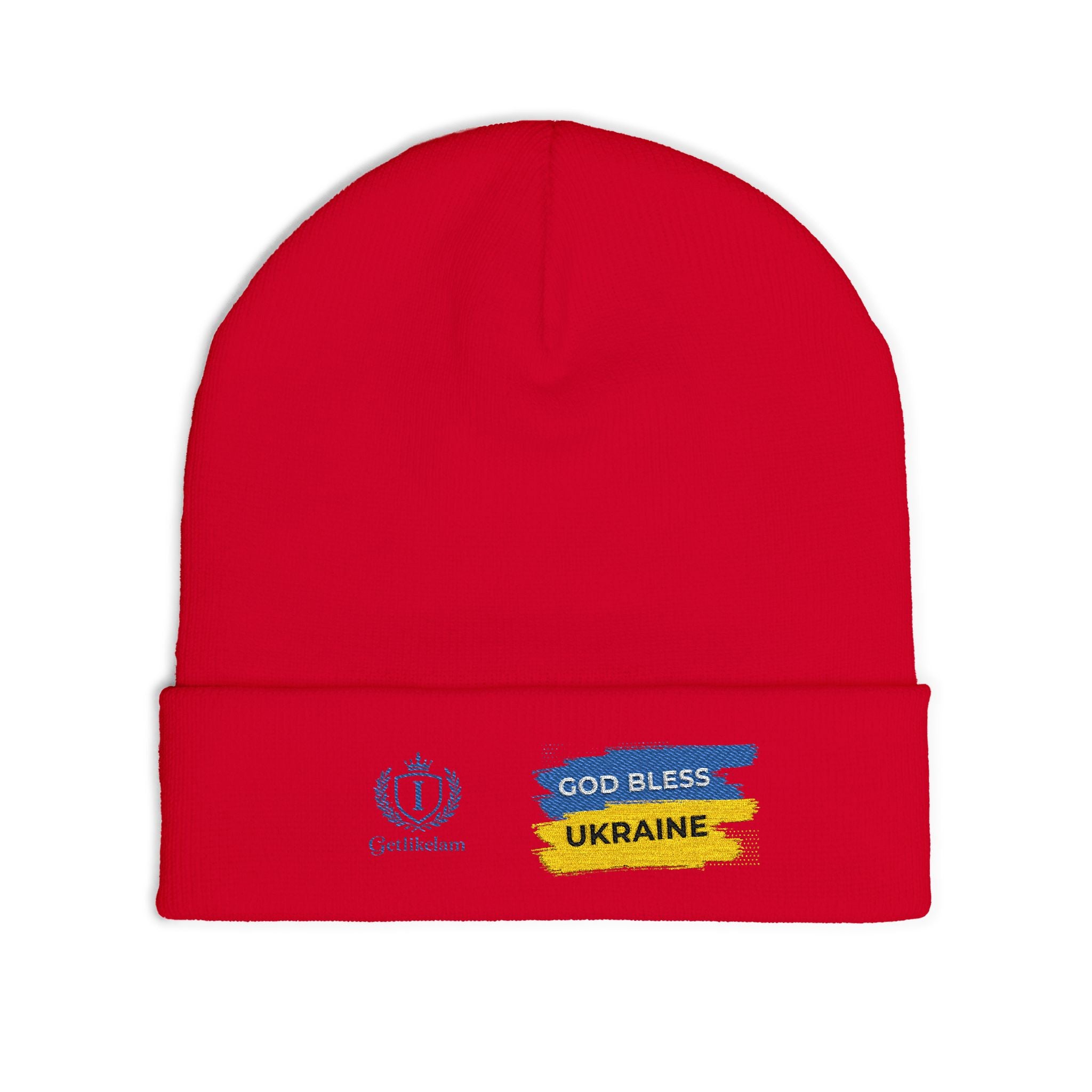 Embroidered 'God Bless Ukraine' Knit Beanie — Supportive Winter Hat
