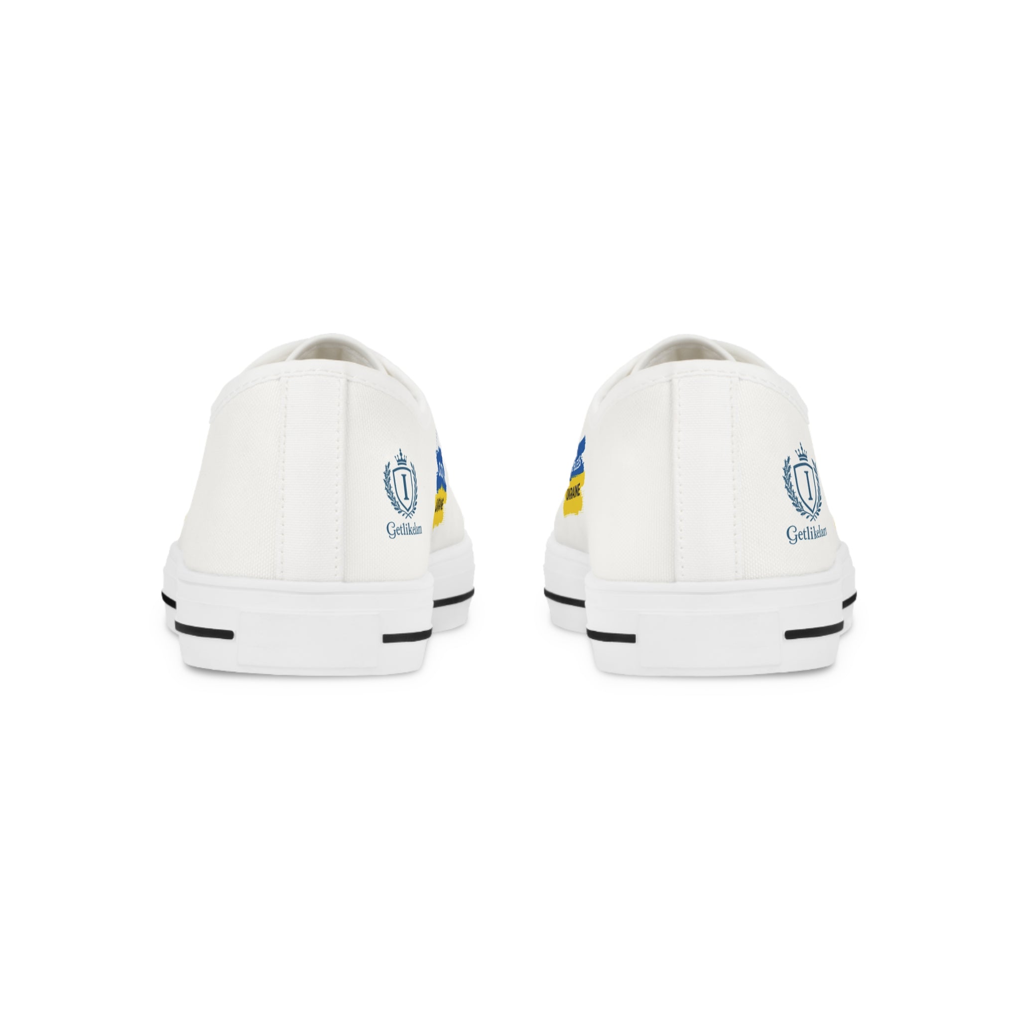 Men's Low Top Sneakers — 'God Bless Ukraine' Blue & Yellow Canvas Shoes