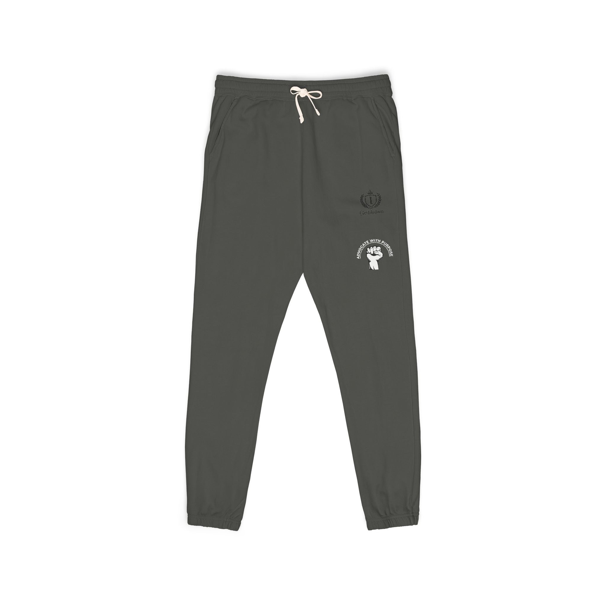 Embroidered Crest Sweatpants — Garment-Dyed Fleece Joggers