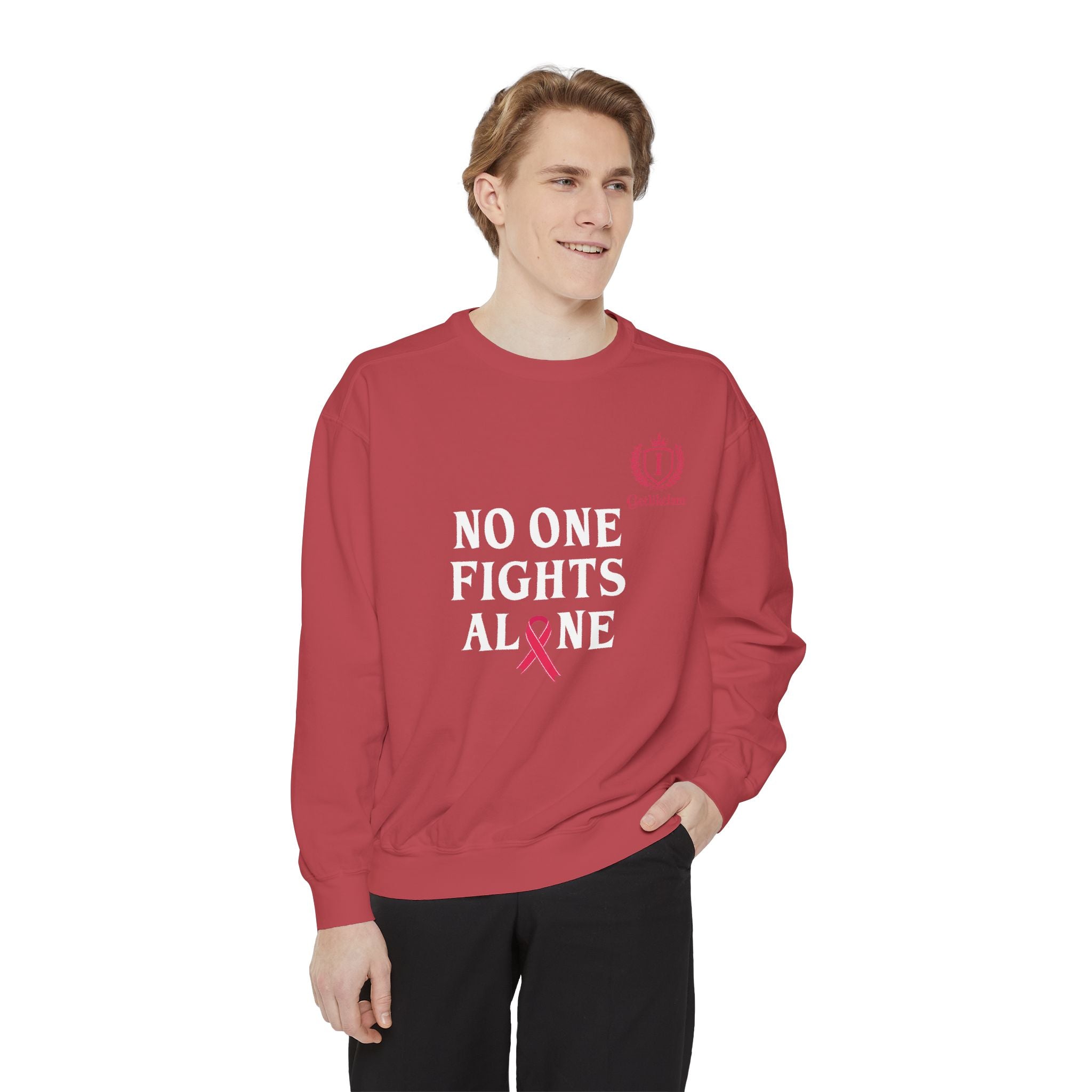 No One Fights Alone Sweatshirt — Cancer Awareness Crewneck