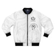 White Bomber Jacket with Raised Fist Graphic — Solidarity Streetwear