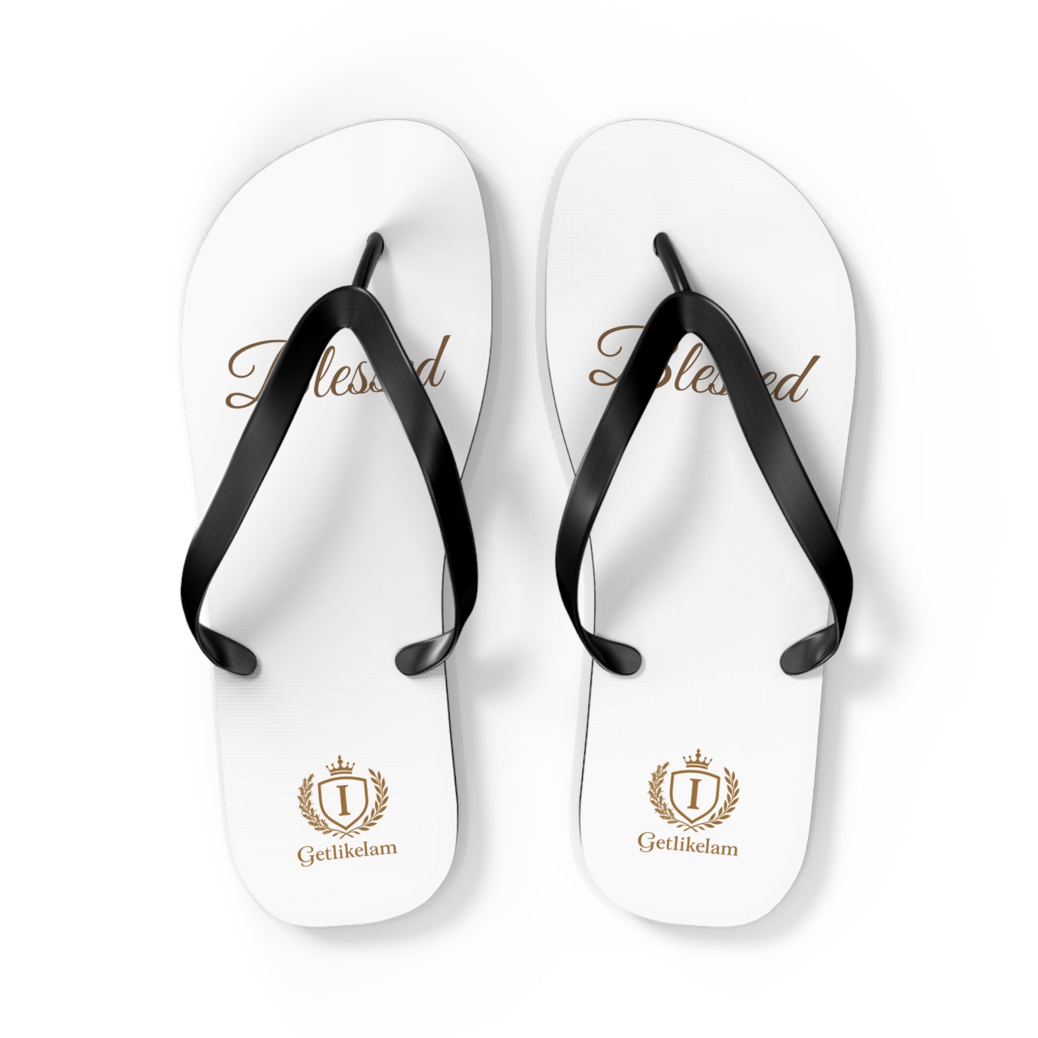 Blessed Flip Flops — White Casual Beach Sandals with Script Logo