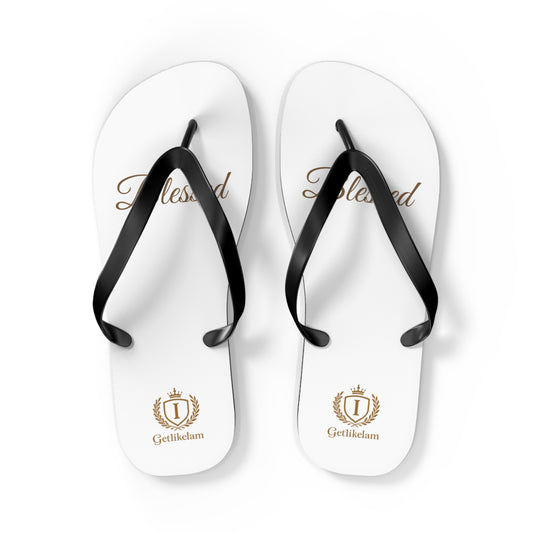 Blessed Flip Flops — White Casual Beach Sandals with Script Logo