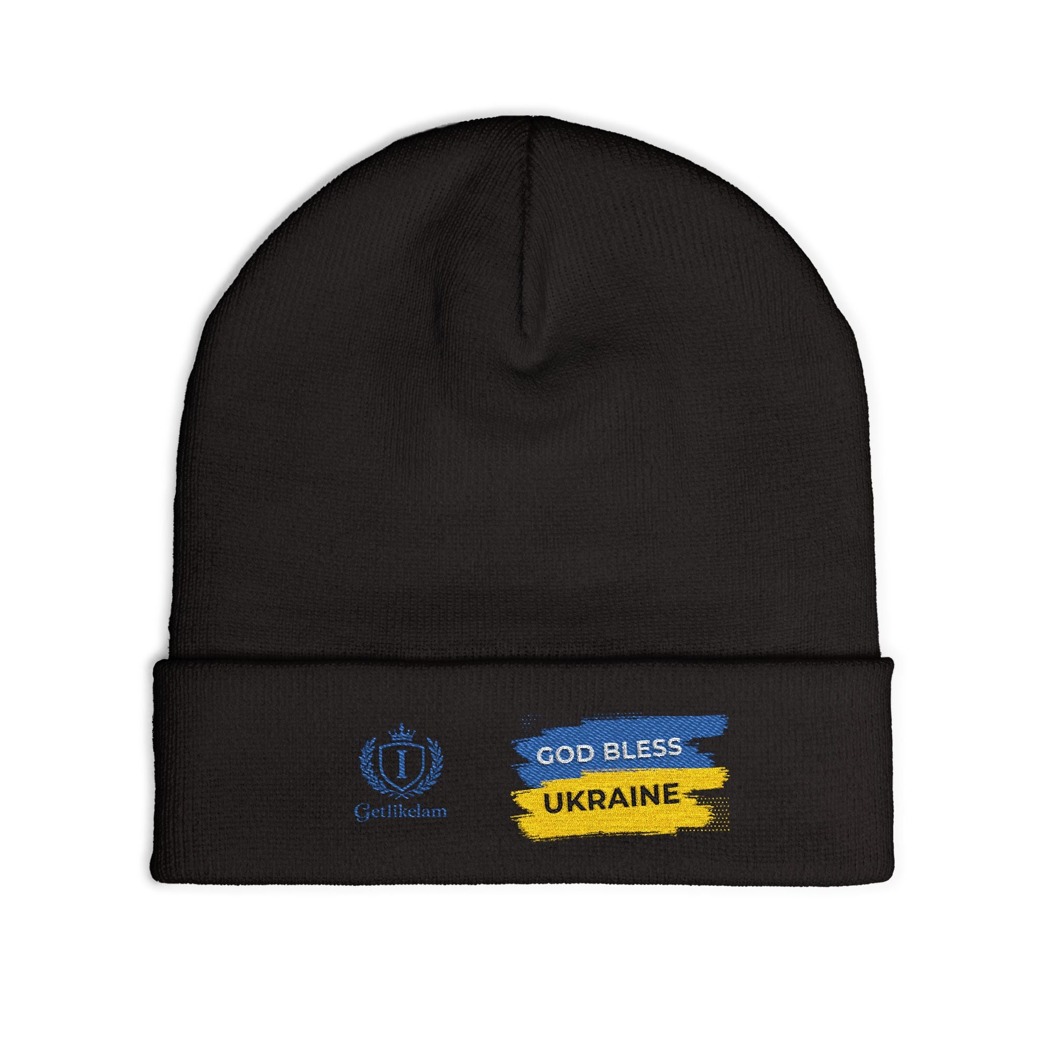 Embroidered 'God Bless Ukraine' Knit Beanie — Supportive Winter Hat