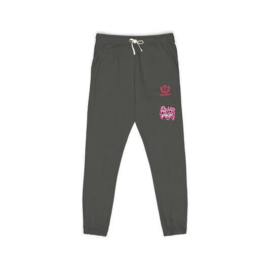 Embroidered Pink Floral Logo Sweatpants — Garment-Dyed Fleece Joggers