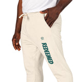 Cream 'Roosevelt' Vertical Logo Sweatpants — Cozy Garment-Dyed Fleece