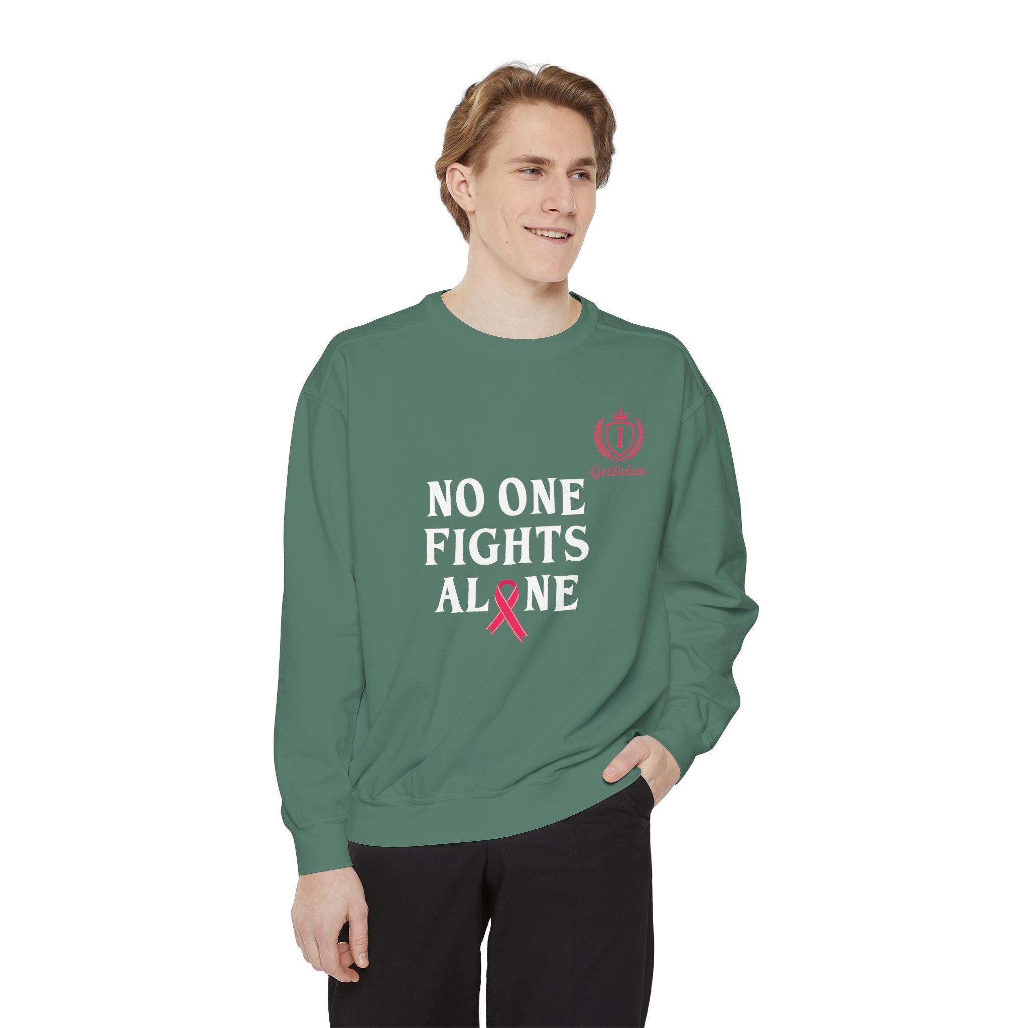 No One Fights Alone Sweatshirt — Cancer Awareness Crewneck