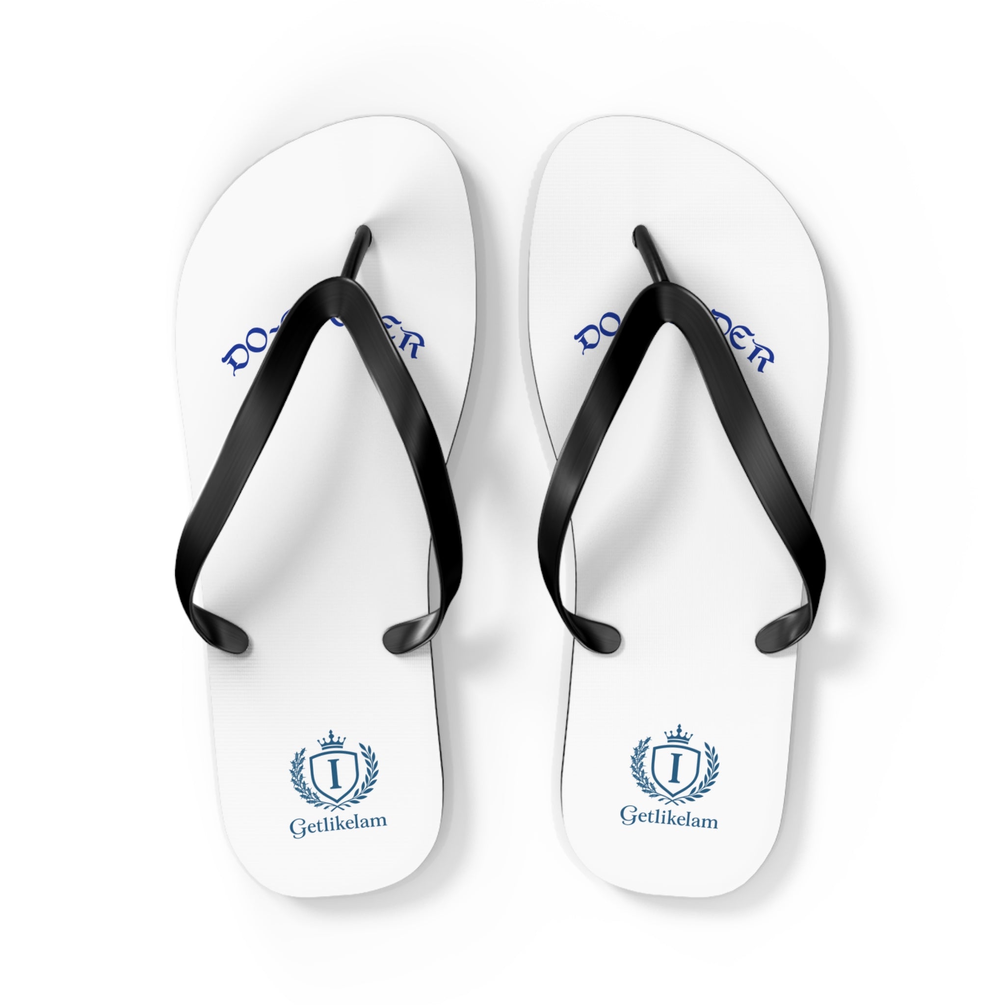 Personalized White Flip Flops with Blue Crest Logo – Custom Pool & Beach Sandals