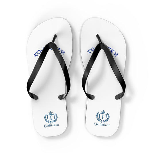 Personalized White Flip Flops with Blue Crest Logo – Custom Pool & Beach Sandals