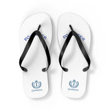 Personalized White Flip Flops with Blue Crest Logo – Custom Pool & Beach Sandals