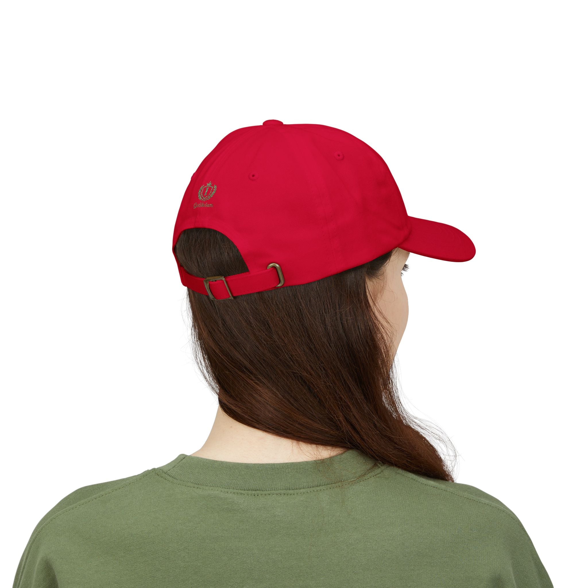 Redeemed Embroidered Dad Cap — White Baseball Hat with Green Script