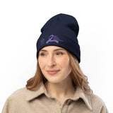 Alzheimer's Awareness Knit Beanie - Purple Ribbon Embroidered
