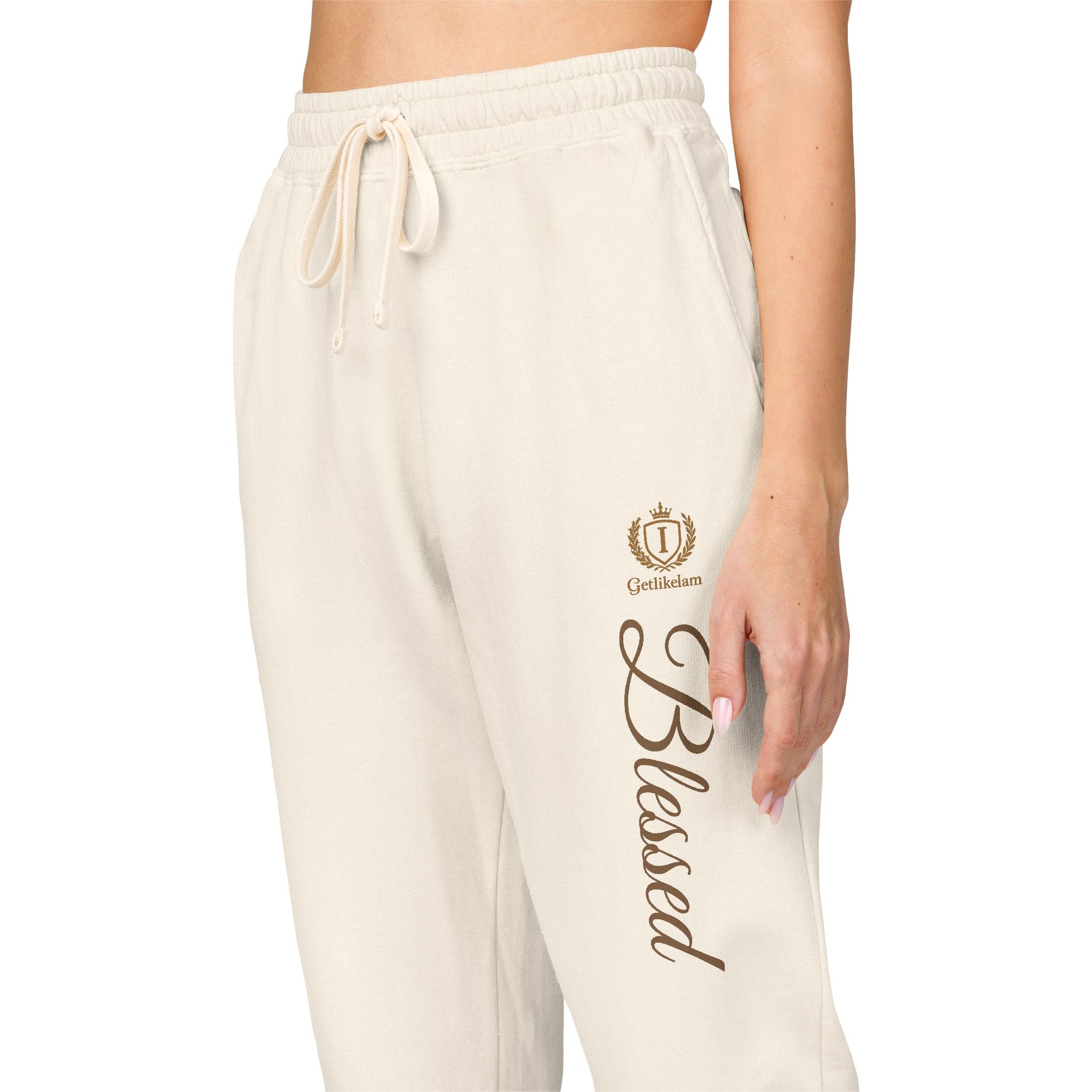 Blessed Script Sweatpants — Cozy Cream Fleece Joggers
