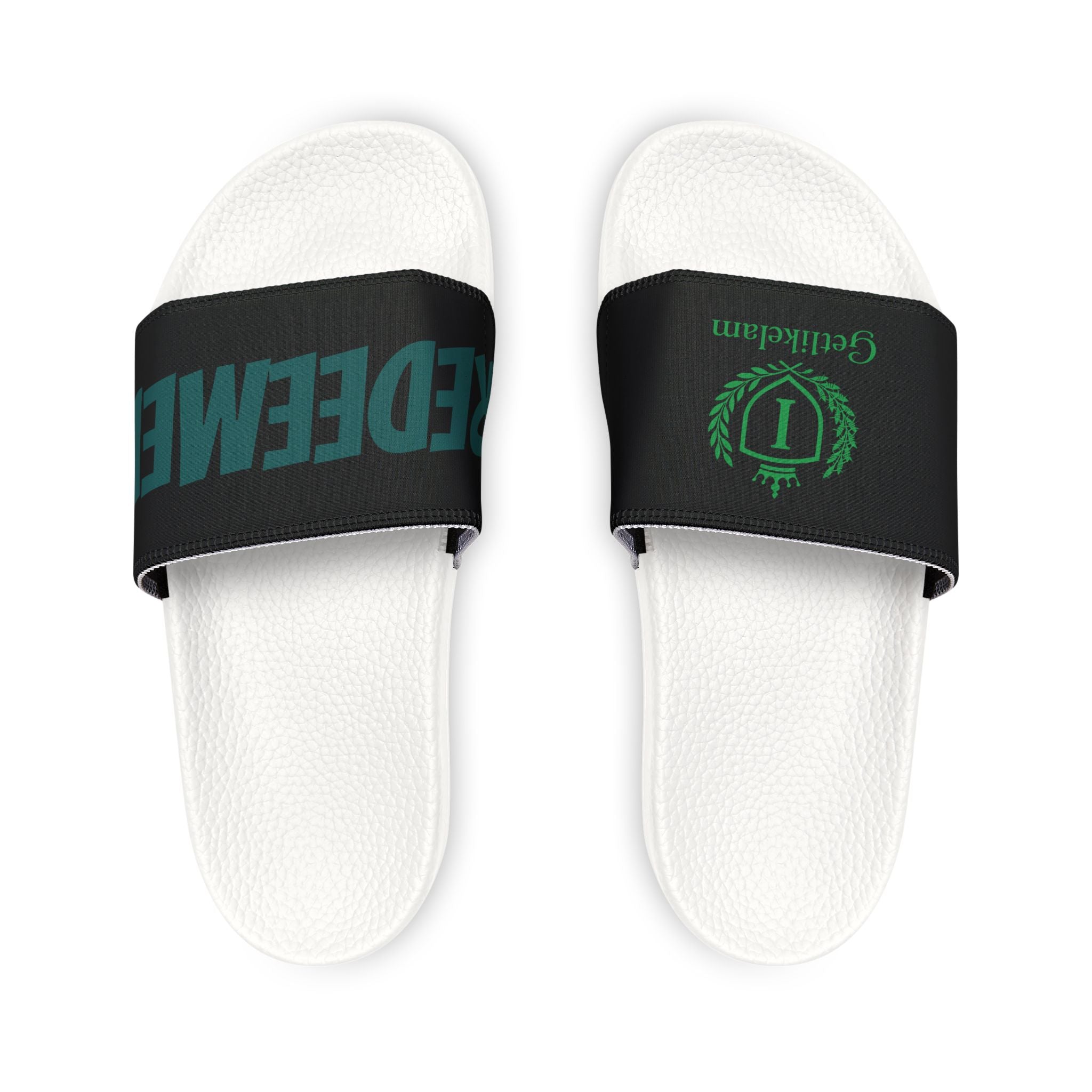 Women's Removable-Strap Slide Sandals — Customizable White Strap with Bold Green Text