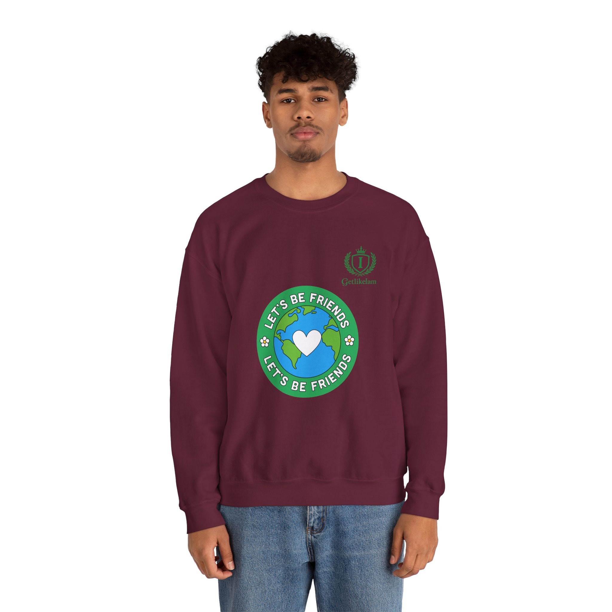 Friendship Earth Crewneck Sweatshirt — "Let's Be Friends" Graphic