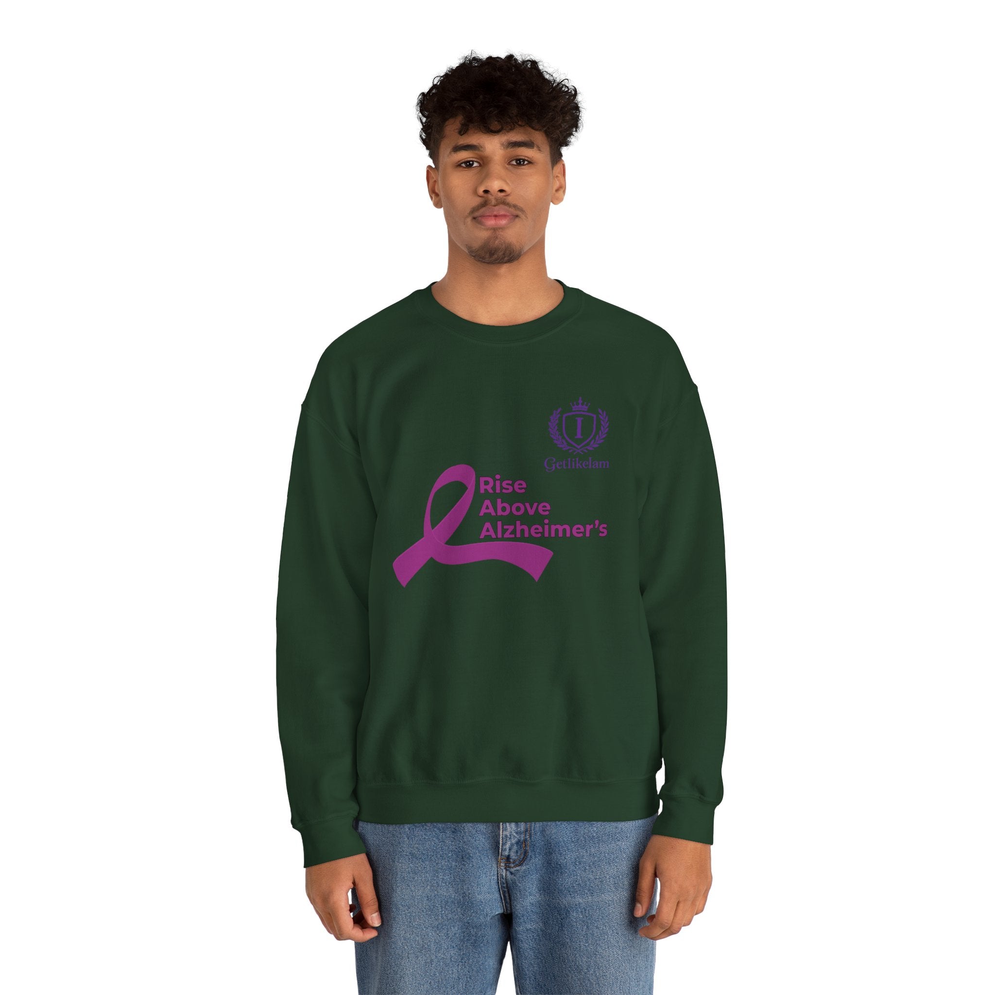 Rise Above Alzheimer's Crewneck Sweatshirt - Purple Ribbon Memory Awareness